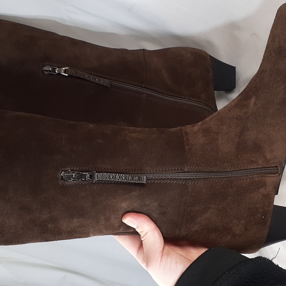 Prada brown suede leather heeled square-toed boots size 36.5 size 6.5 - Picture 7 of 11